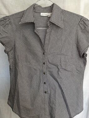 Hervé Bernard Black White Gingham Button Front Blouse Medium
